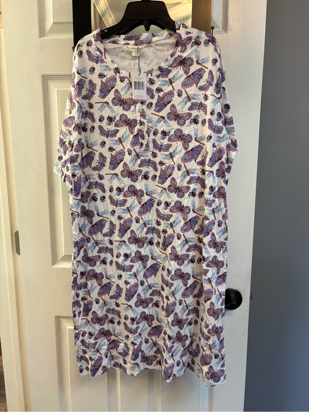 Vera Bradley Women’s Butterfly Print Henley ShortSleeve Sleep Night Dress Medium